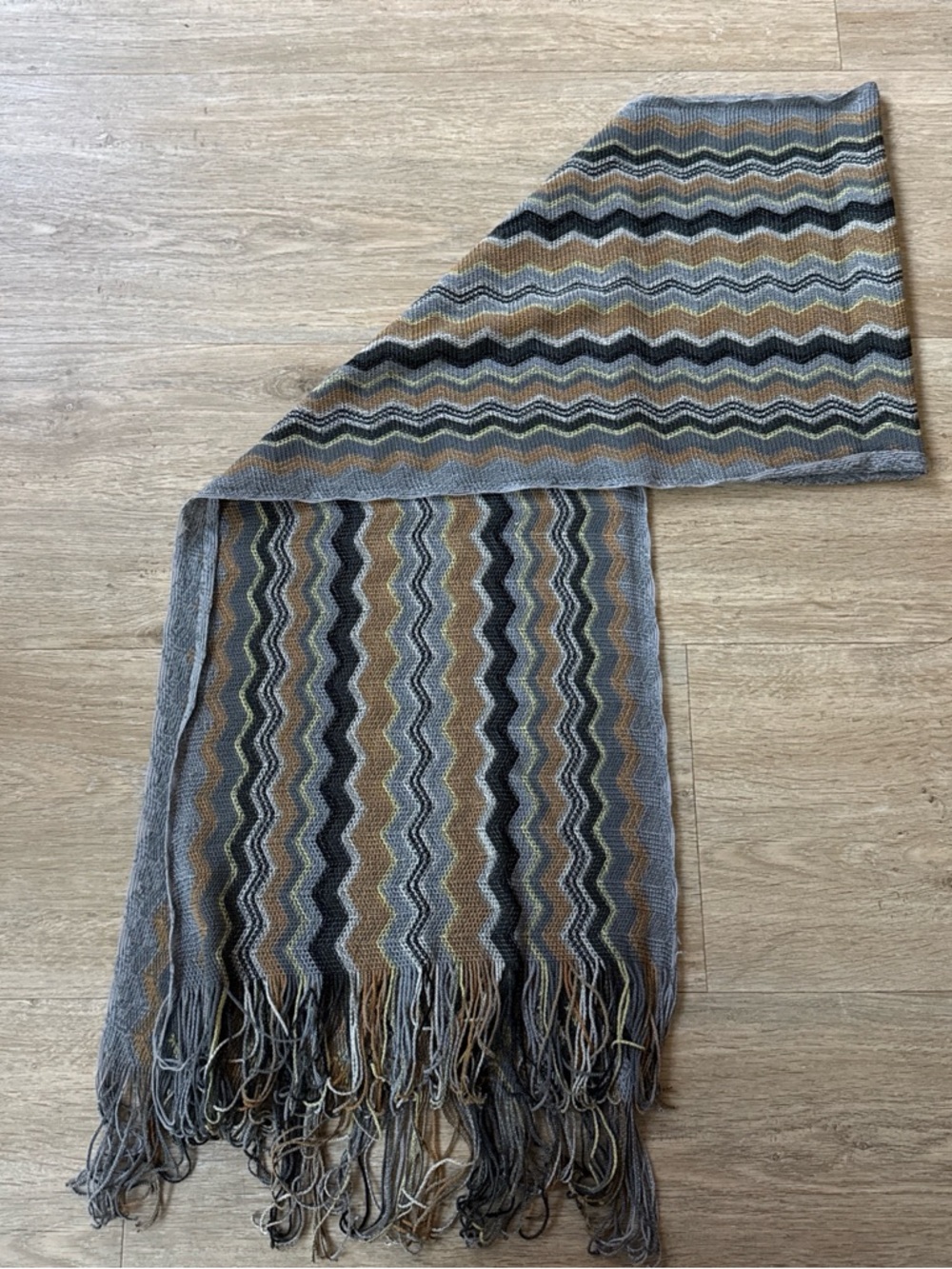 Missoni Gray Multi-Stripe Zigzag Fringe Scarf
